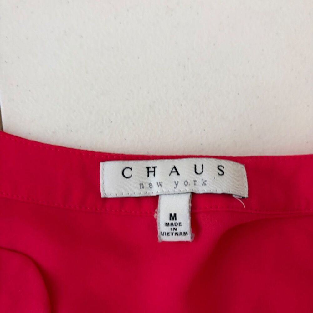 Chaus Blouse Women's Medium Pink Neon V-Neck 3/4 Sleeve Lightweight Top - Picture 6 of 8